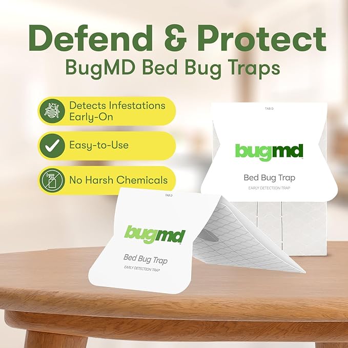 BugMD Bed Bug Trap (2 Pack, 24 Traps) - Interceptors, Bed Bug Prevention, Sticky Glue Traps, Insect