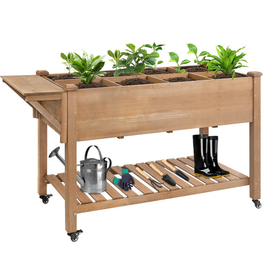 ketive Raised Garden Bed with Lockable Wheels Mobile Elevated Wood Planter,Storage Shelf
