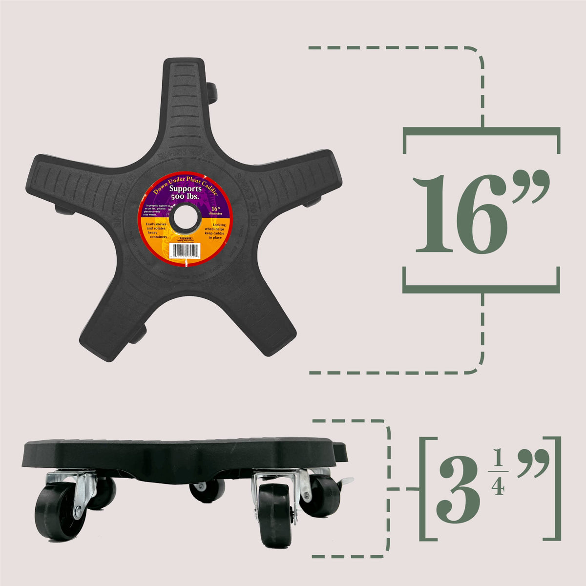 Bosmere 16" Plant Caddie - Heavy-Duty Rolling Plant Stand with Locking Wheels, 500 lb Capacity
