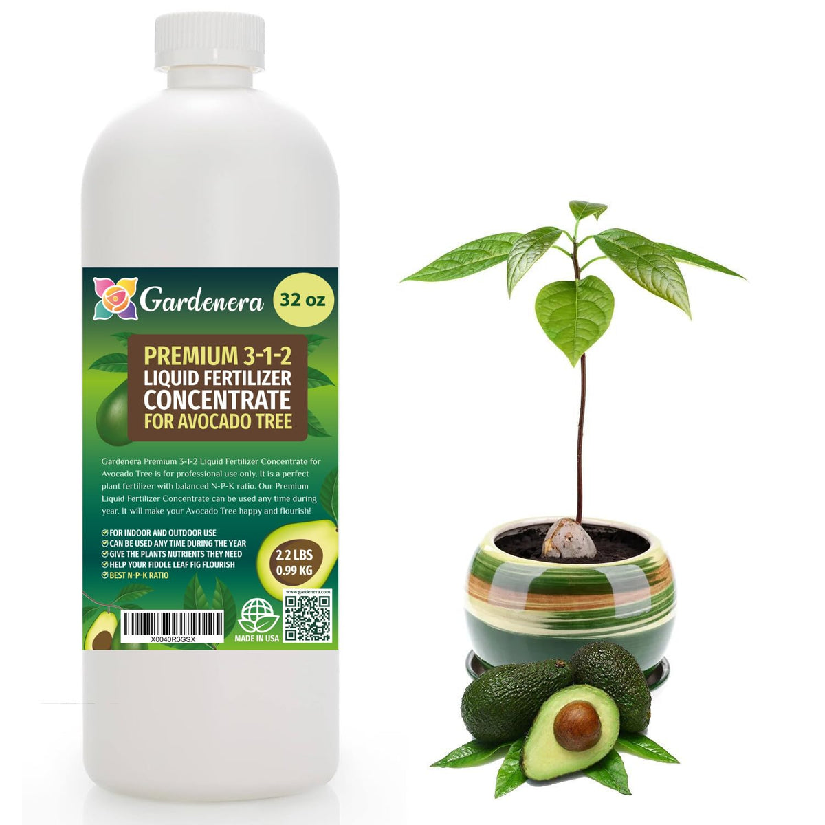Premium Liquid Avocado Plant Fertilizer - 3-1-2 Concentrate for Indoor Plants and Flowers by