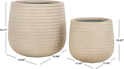 SAFAVIEH Outdoor Collection Jasper Beige Cement Ficonstone Planter Pot Set of 2