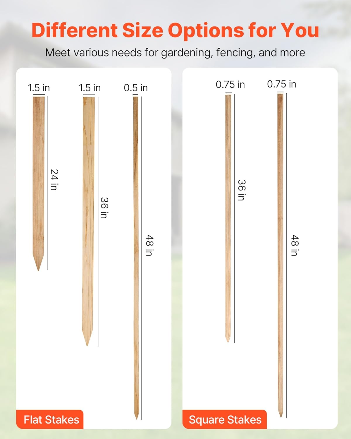 VEVOR Wooden Garden Stakes, 25 Pcs 36 x 0.5 x1.5 in Survey Grading Stakes, Garden Ground Stake with