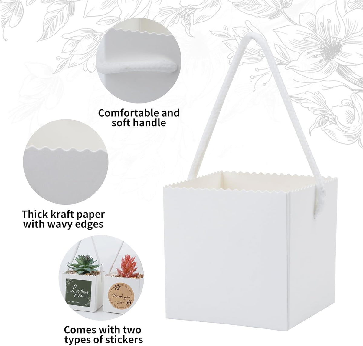 Temlum 2.5 Inch Succulent Wrap Bags (Fits 2.5″ Pots) with Thank You & Let Love Grow Stickers