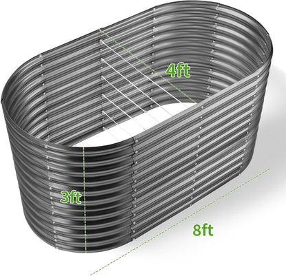 Land Guard 8x4x3ft Oval Galvanized Raised Garden Beds, Large-Capacity Metal Planter Box Outdoor