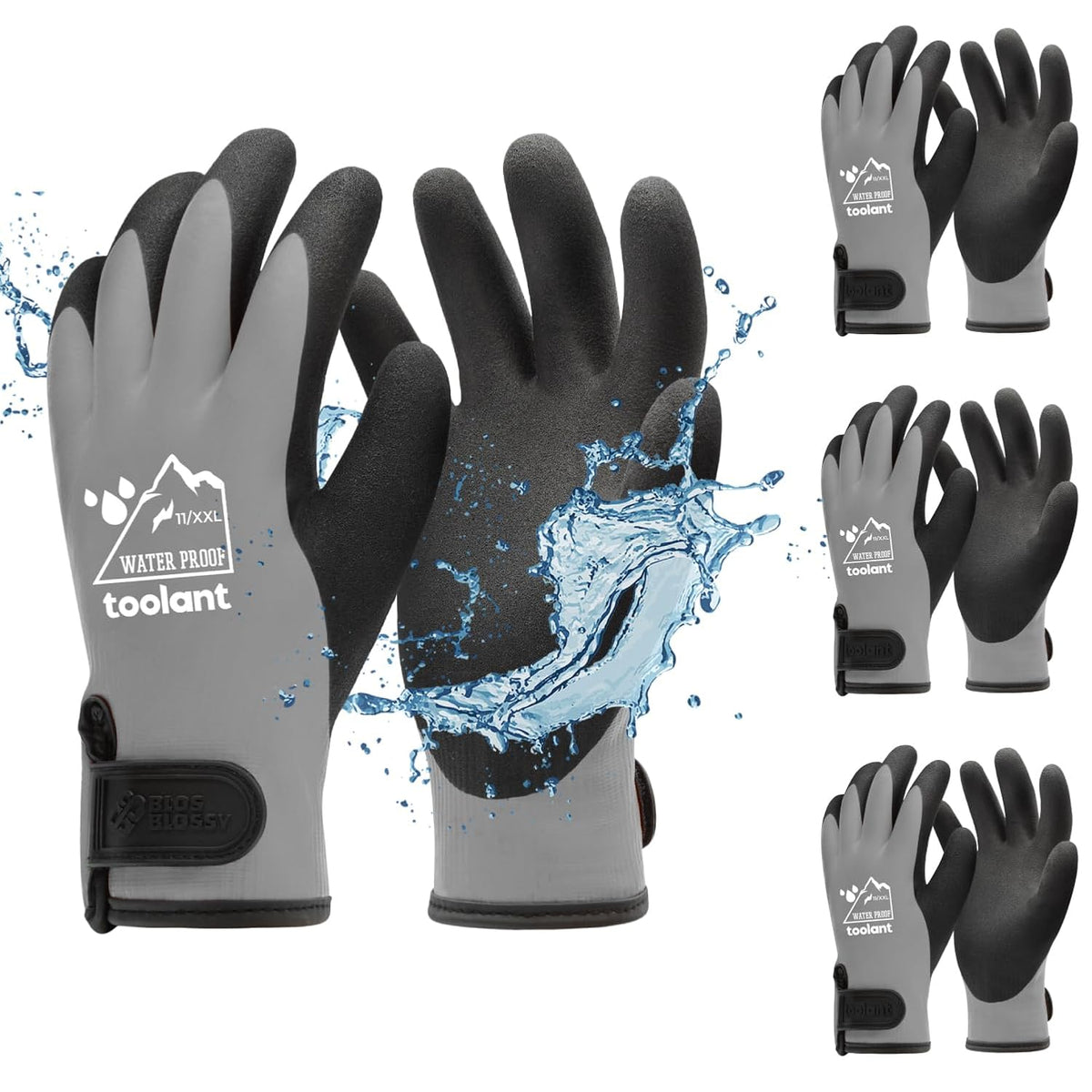 toolant 100% Waterproof Gloves Bulk Pack, 3 Pairs, Winter Work Gloves for Cold Temperature
