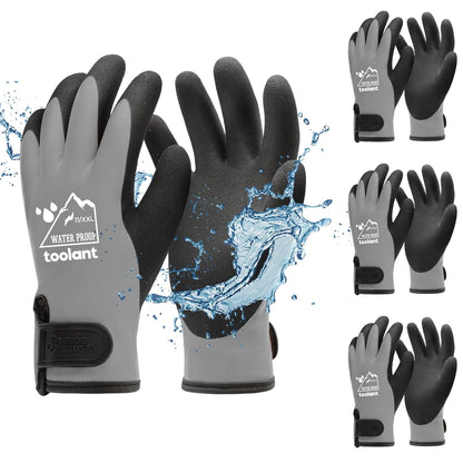 toolant 100% Waterproof Gloves Bulk Pack, 3 Pairs, Winter Work Gloves for Cold Temperature