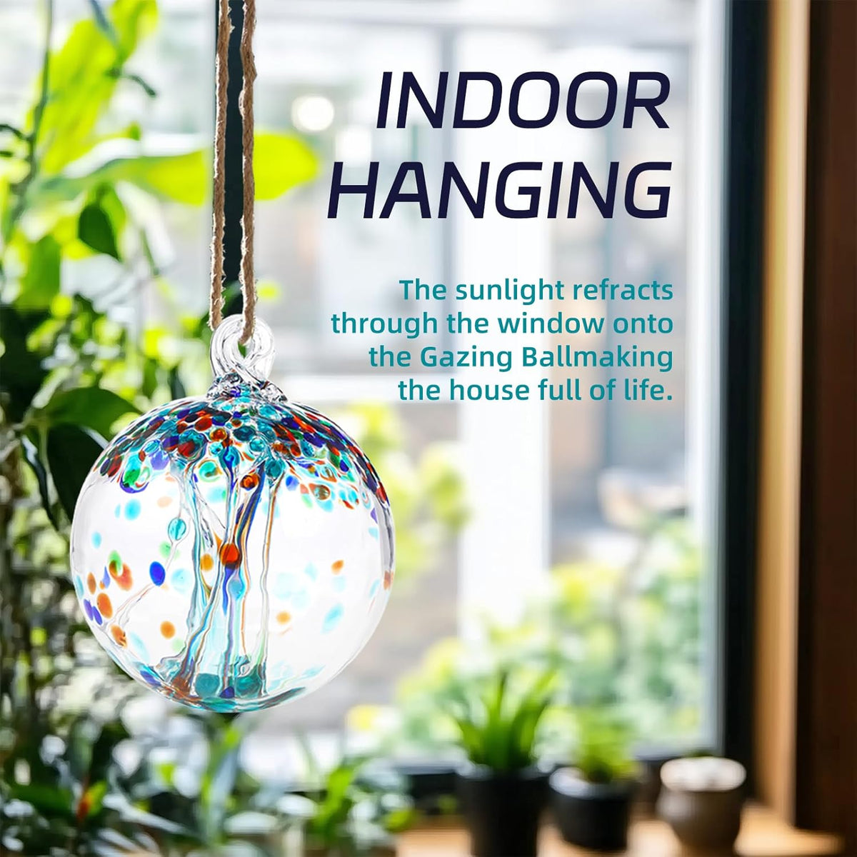 VOREEN 4" Hanging Glass Garden Gazing Ball Hand Blown Glass Witch Ball Christmas Ornament
