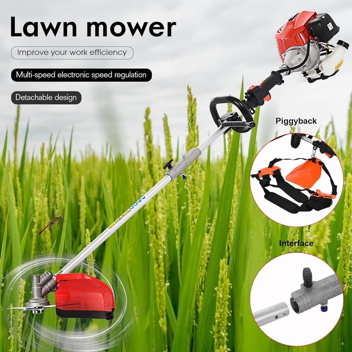 52cc Gas Powered 5-in-1 Multi-Functional Garden Tool, Powerful 2-Stroke Brush Cutter Hedge Trimmer
