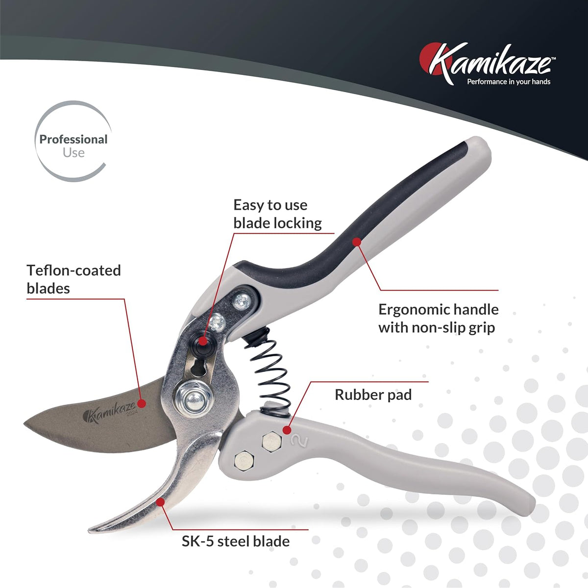 Kamikaze Pruning Shears, Professional Heavy Duty Handheld Clippers with Japanese Steel Titanium