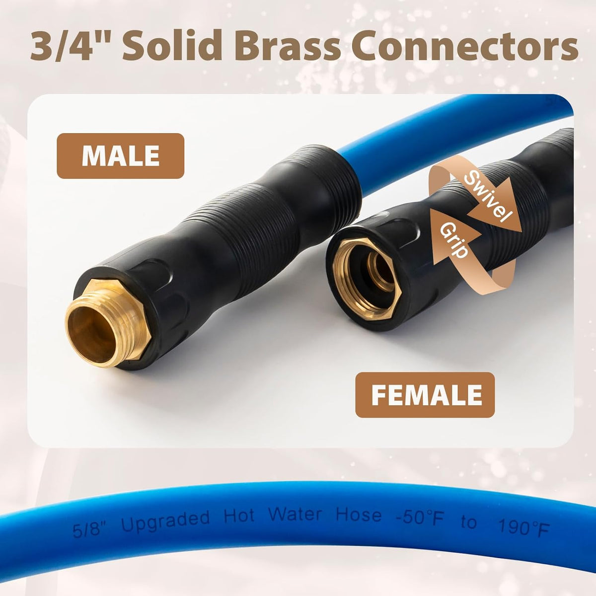 5/8" Hot/Cold Water Hose 20ft, -50℉ To 190℉ Heavy Duty,Flexible,Burst 600 Psi 3/4" Brass Fittings