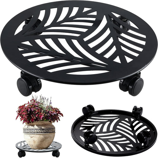 1 Packs Large Metal Plant Caddy with PU Wheels 13.6" Heavy-Duty Wrought Iron Rolling Plant Stands