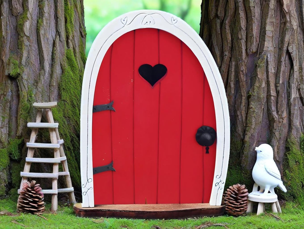 Red Streak Whimsical Miniature Fairy Door - Handcrafted 3D Mini Woodland Portal Tree Accessory for