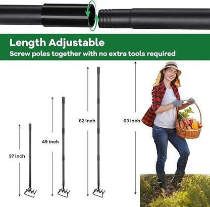 Garden Hoe, 62 Inch Weed Tool, Long Soil Tiller Cultivator, Heavy Duty Metal Stirrup Hoe Weeder