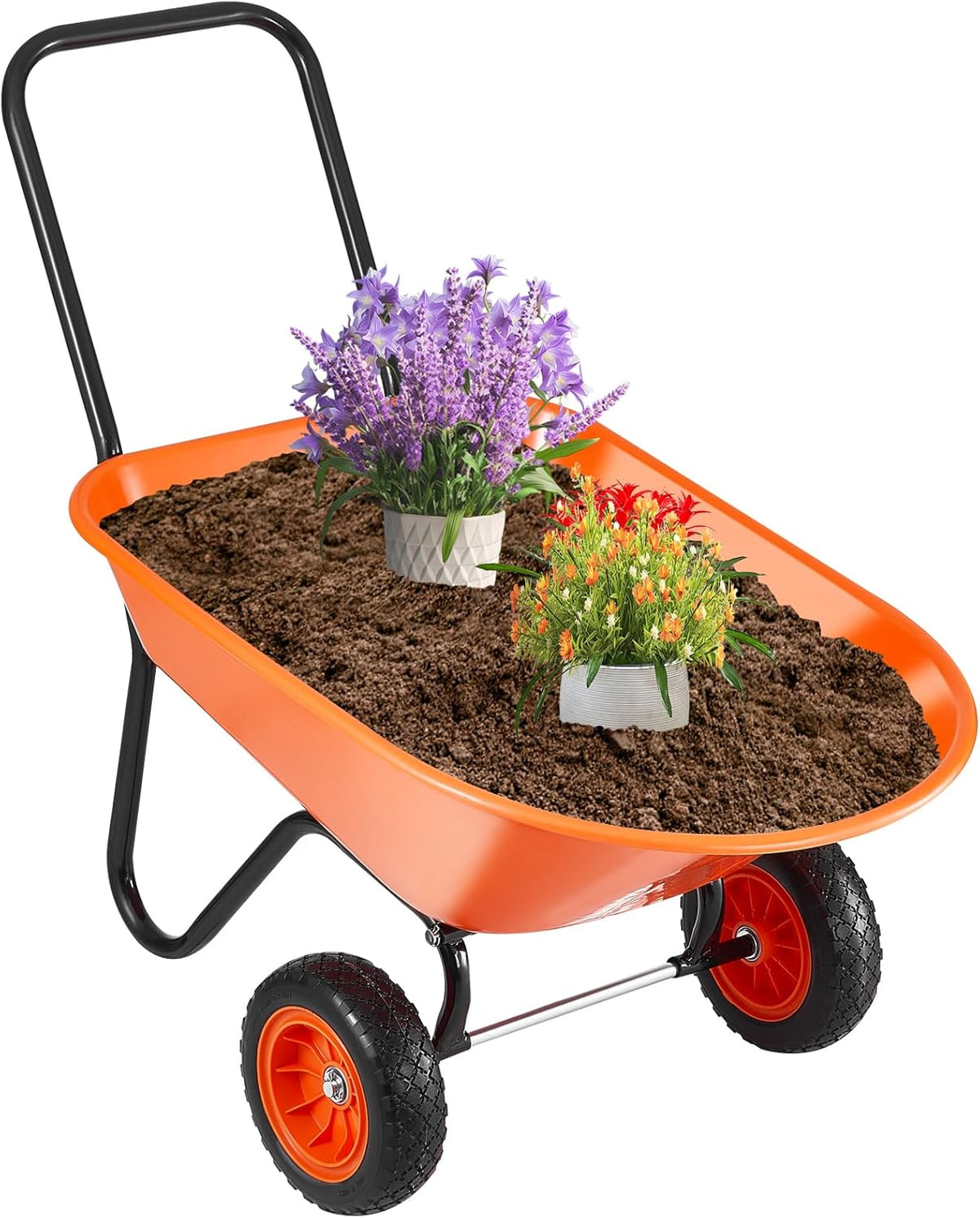 VEVOR Wheelbarrow Cart, 5 Cu. Ft. Load & 397 lbs Capacity, 2 Wheels Garden Dump Cart, Garden Wagon