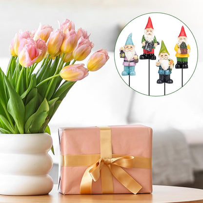 Gnomes Garden Stakes 1.4 Inch Plant Decorations for Pots Indoor Outdoor 4 Pack Miniature Gnomes