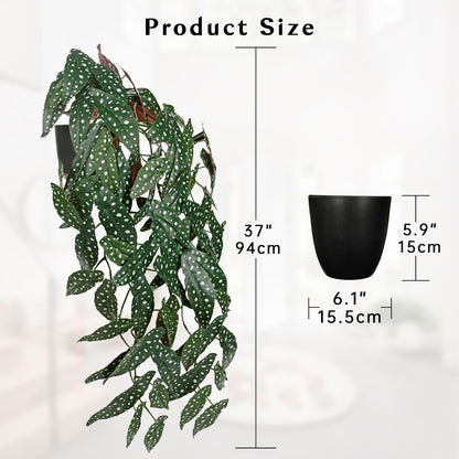 Large Fake Hanging Plants in Pot with Hook, 37" Artificial Hanging Begonia Vines Plants, Fake