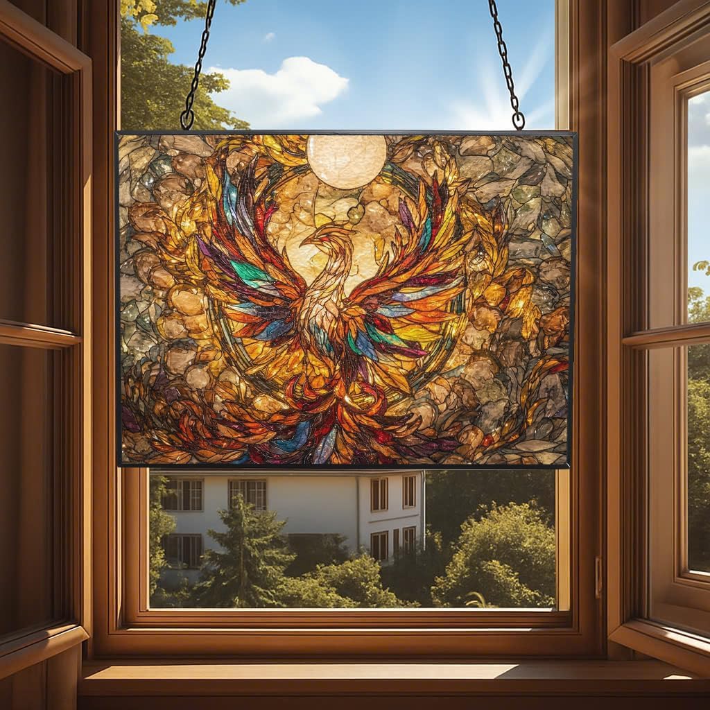 Customized Rectangle Mega Chicken Stained Glass Window Hanging Sun Catcher Halloween Haning