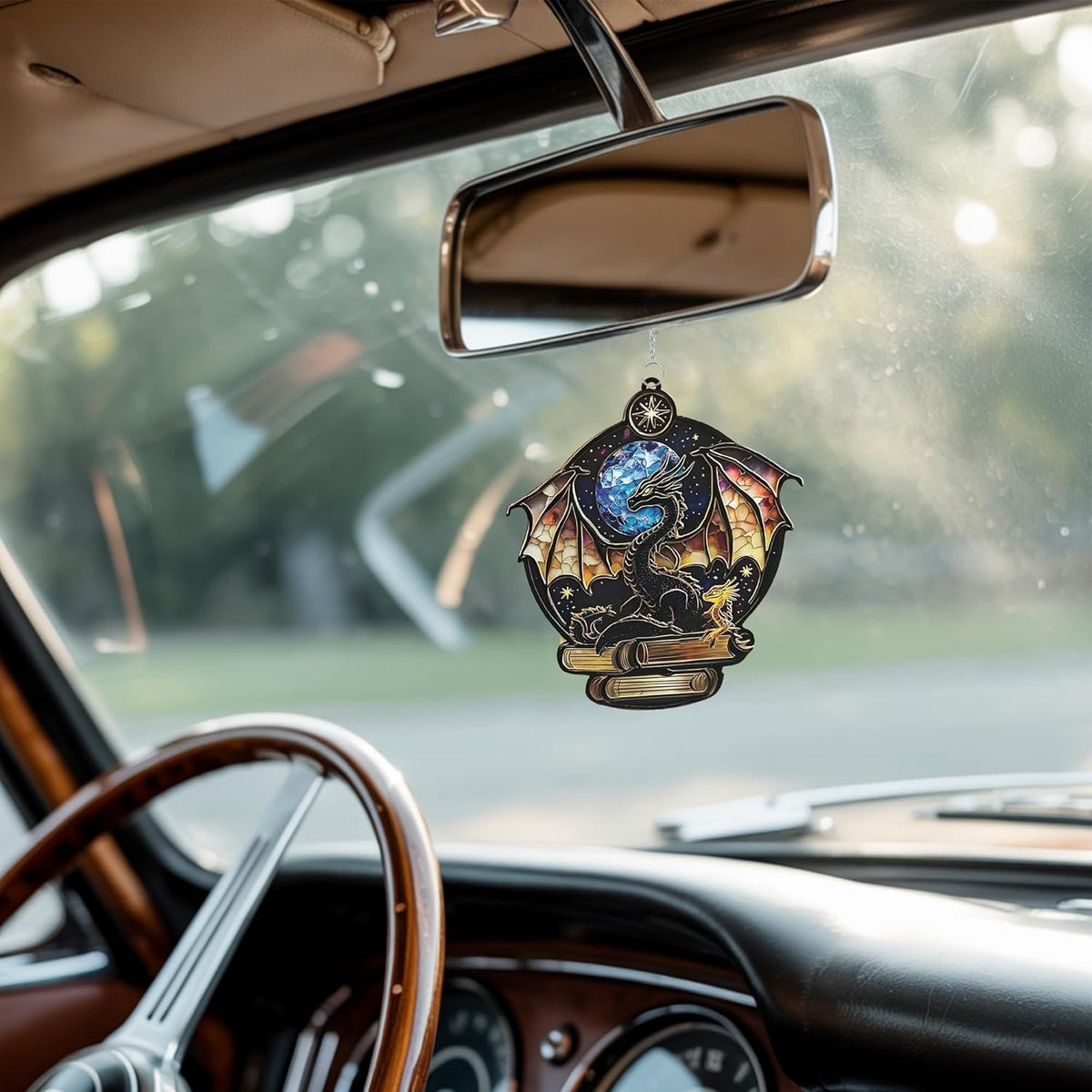 Dragon and Book Acrylic Suncatcher Stained Glass Effect Bookworm Window Car Hanging Christmas