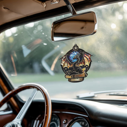 Dragon and Book Acrylic Suncatcher Stained Glass Effect Bookworm Window Car Hanging Christmas