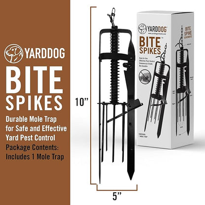 YARDDOG Bite Spikes Plunger Style Mole Trap – Commercial Grade Durable Steel Mole Trap for Lawns