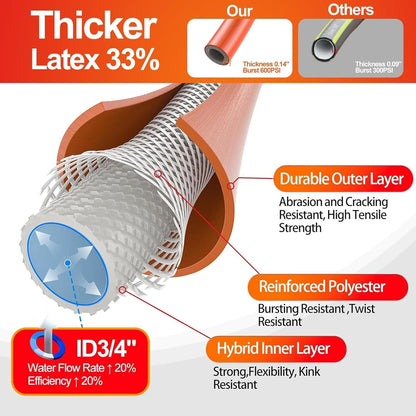 SPECILITE Garden Water Hose 15 ft x 3/4 in with Female to Female Connector, Small Leader Hose for