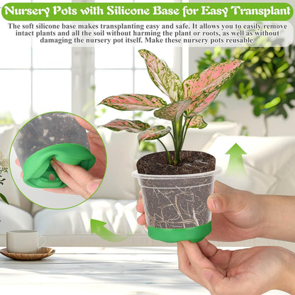 Caffox 55PCS Reusable Seed Starter Kit Includes 30 Packs 3.5" Clear Nursery Pots with Silicone