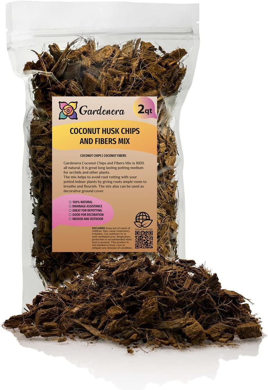 Premium Coconut Husk Chips and Fibers Mix for Orchids, Houseplant, Monstera and Fiddle Leaf Fig by