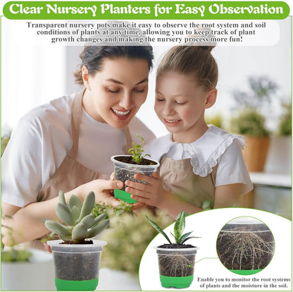 Caffox 55PCS Reusable Seed Starter Kit Includes 30 Packs 3.5" Clear Nursery Pots with Silicone