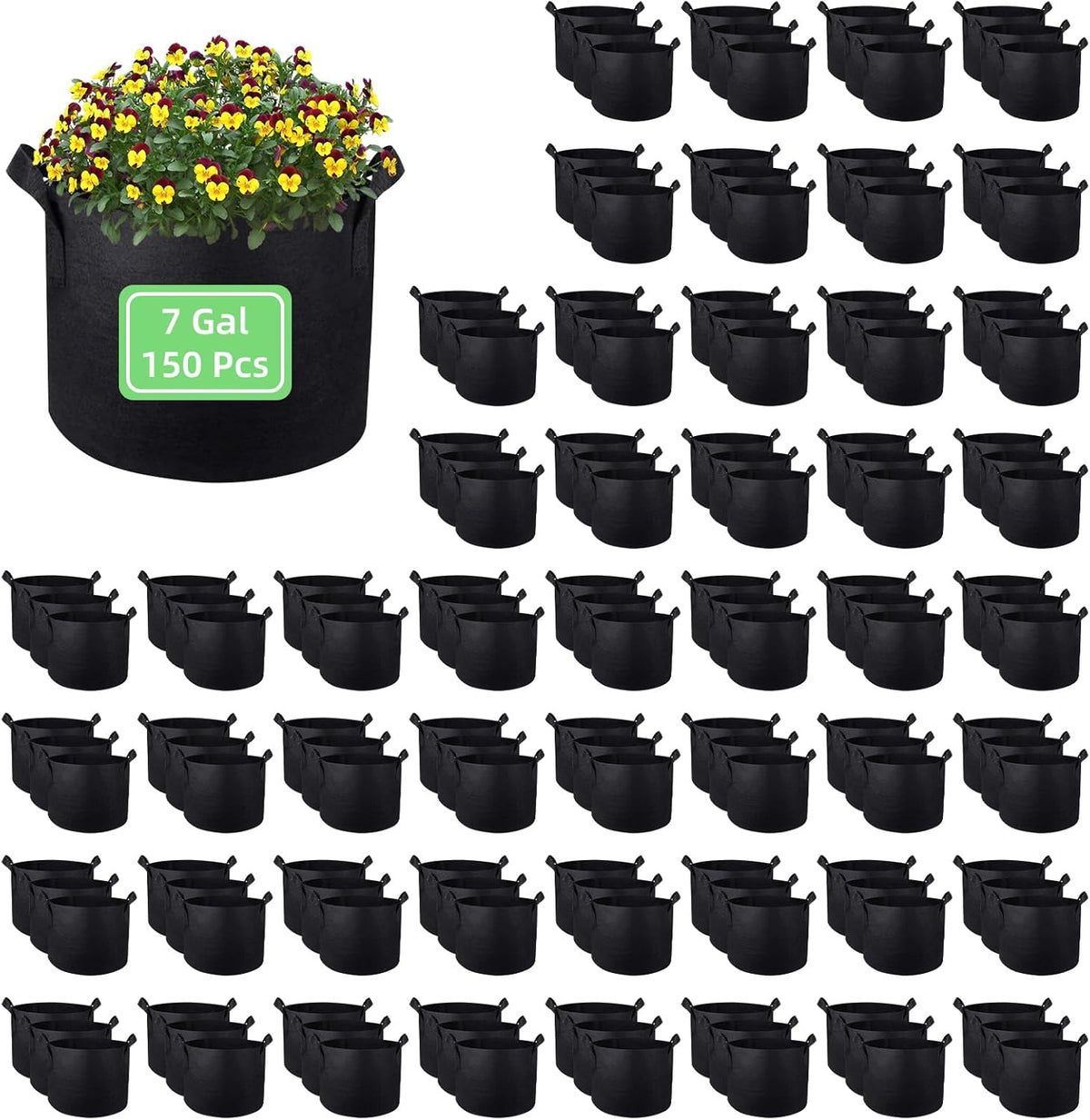 150 Pack 7 Gallon Grow Bags Garden Plant Grow Bag Aeration Fabric Pots with Handles Nonwoven Cloth