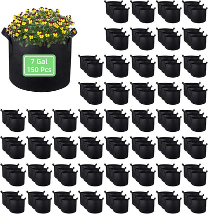 150 Pack 7 Gallon Grow Bags Garden Plant Grow Bag Aeration Fabric Pots with Handles Nonwoven Cloth