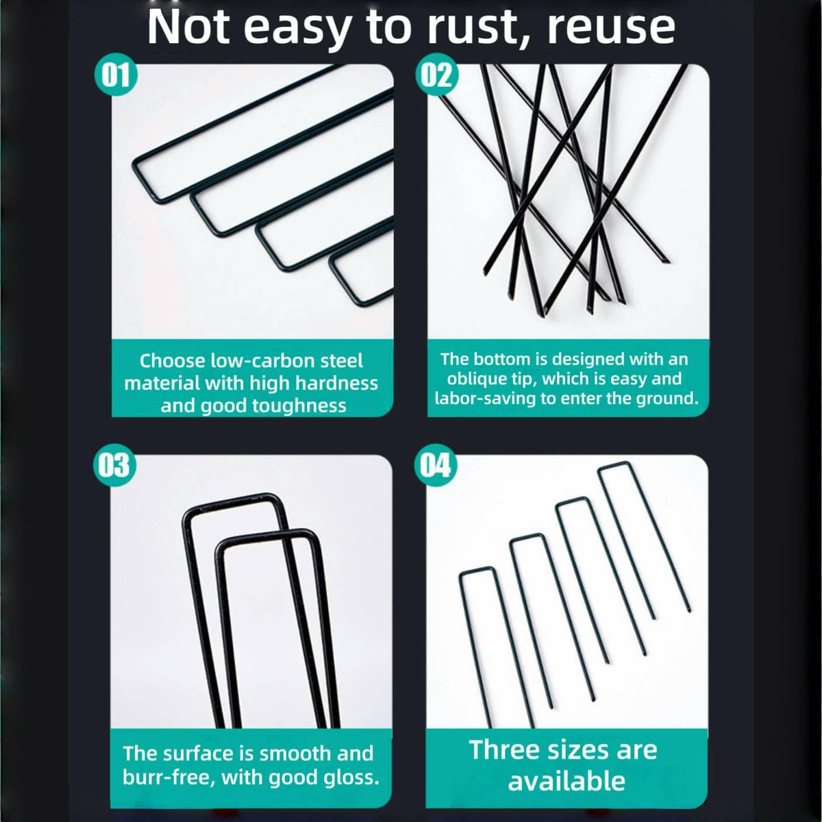 8 inch 20 Pack Black Galvanized Landscape Staples 11 Gauge Garden Stakes Pins Anti-Rust Ground