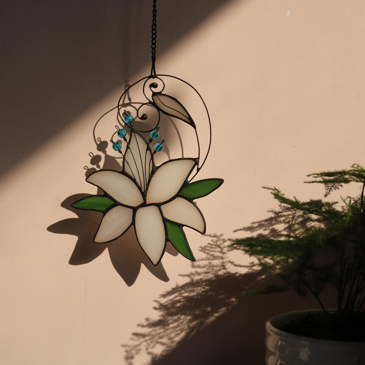 Women Birthday White Lily Flower Gift for Her, Floral Gift Stained Glass Window Hangings Suncatcher