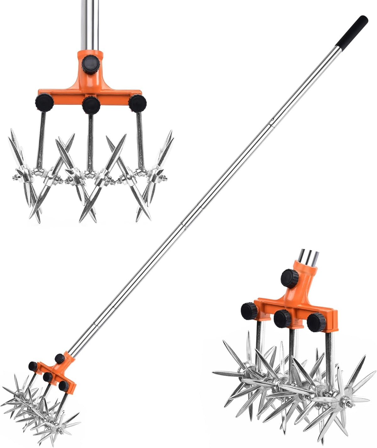 Rotary Cultivator Garden Rotary Tiller Adjustable Stainless Steel Poles Hand Tiller for Soil Mixing