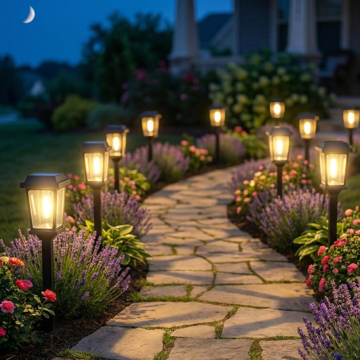 DOESLAG 12 Pack Solar Lights Outdoor, Modern Solar Pathway Lights Outdoor, Waterproof Auto On/Off