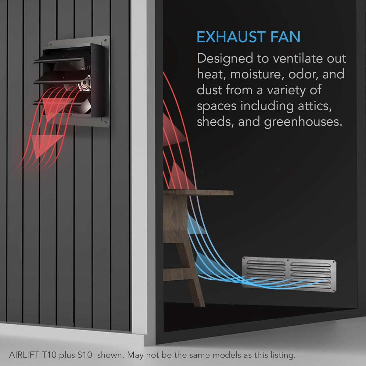 AC Infinity AIRLIFT S16, Shutter Exhaust Fan 16” with 10-Speed Controller, EC Motor - Wall Mount