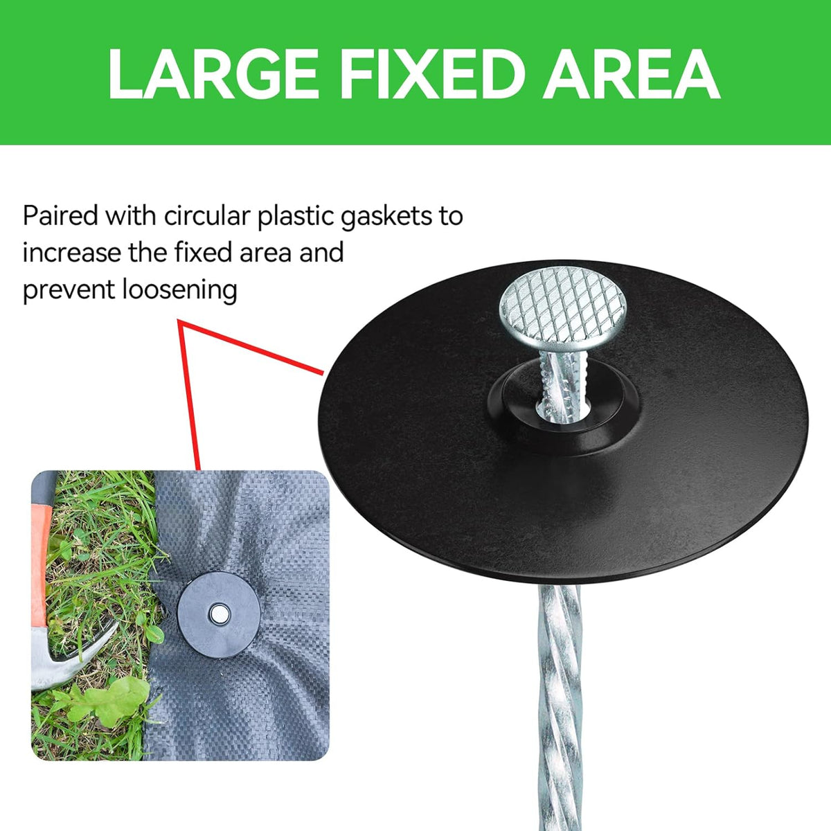 8 Inch Heavy Duty Landscape Stakes with Gasket Caps - 50 Sets Galvanized Spiral Garden Landscape