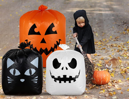 Giiffu 9-Pack Halloween Leaf Bags with Twist Ties – Heavy Duty Pumpkin Yard Waste Bags for Lawn
