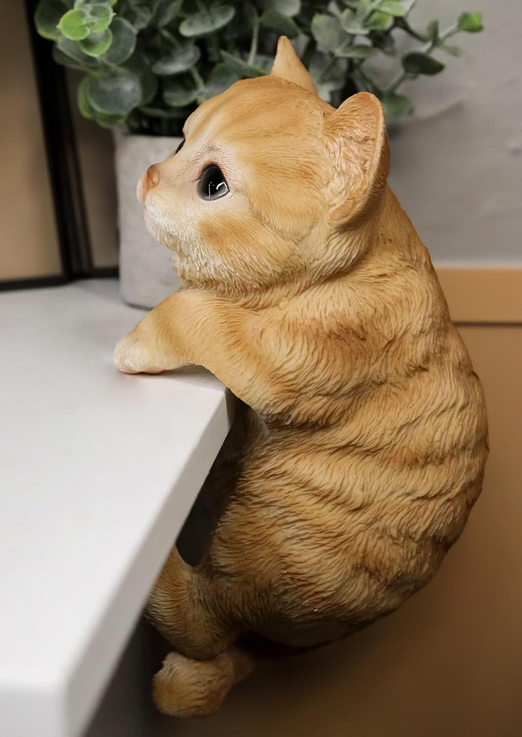 coolboy Hanging Cat Statue Garden Patio Decor,Lifelike Orange Tabby Cat Figurine Kittens Outdoor