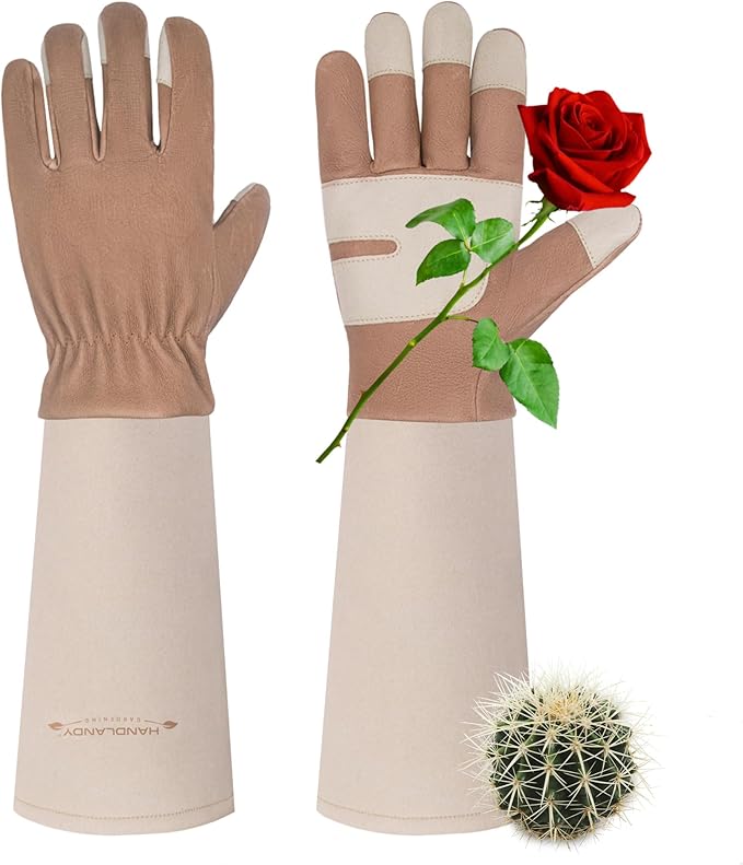 HANDLANDY Long Gardening Gloves for Men & Women, Thorn Proof Rose Pruning Gloves Leather Gauntlets
