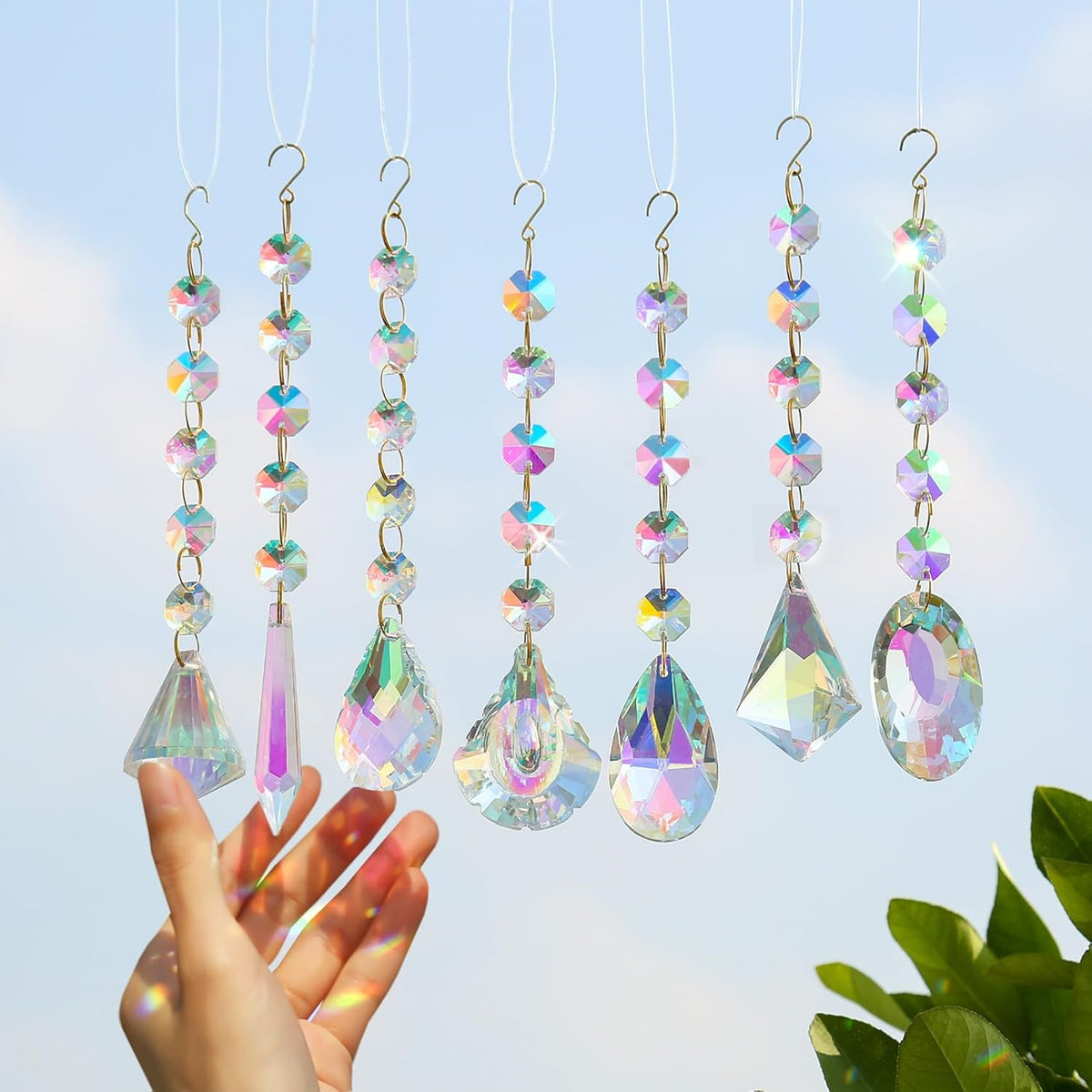 Sun Catchers for Windows Hanging, 7 Pcs Colored Crystals Suncatchers Prisms Glass Pendant Ornament