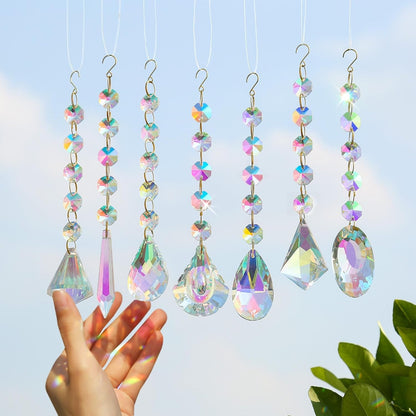 Sun Catchers for Windows Hanging, 7 Pcs Colored Crystals Suncatchers Prisms Glass Pendant Ornament