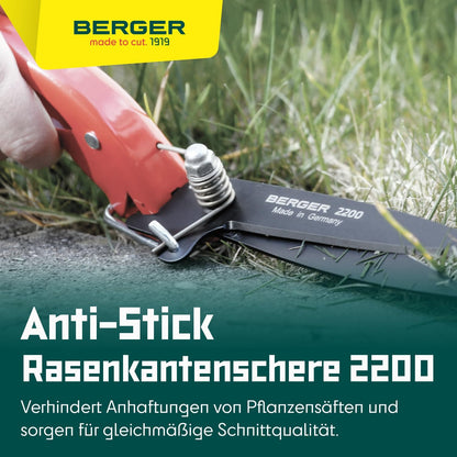 BERGER Commercial Grade Grass Shears, Self-Sharpening Steel Blades with Anti-Stick Coating, Forged