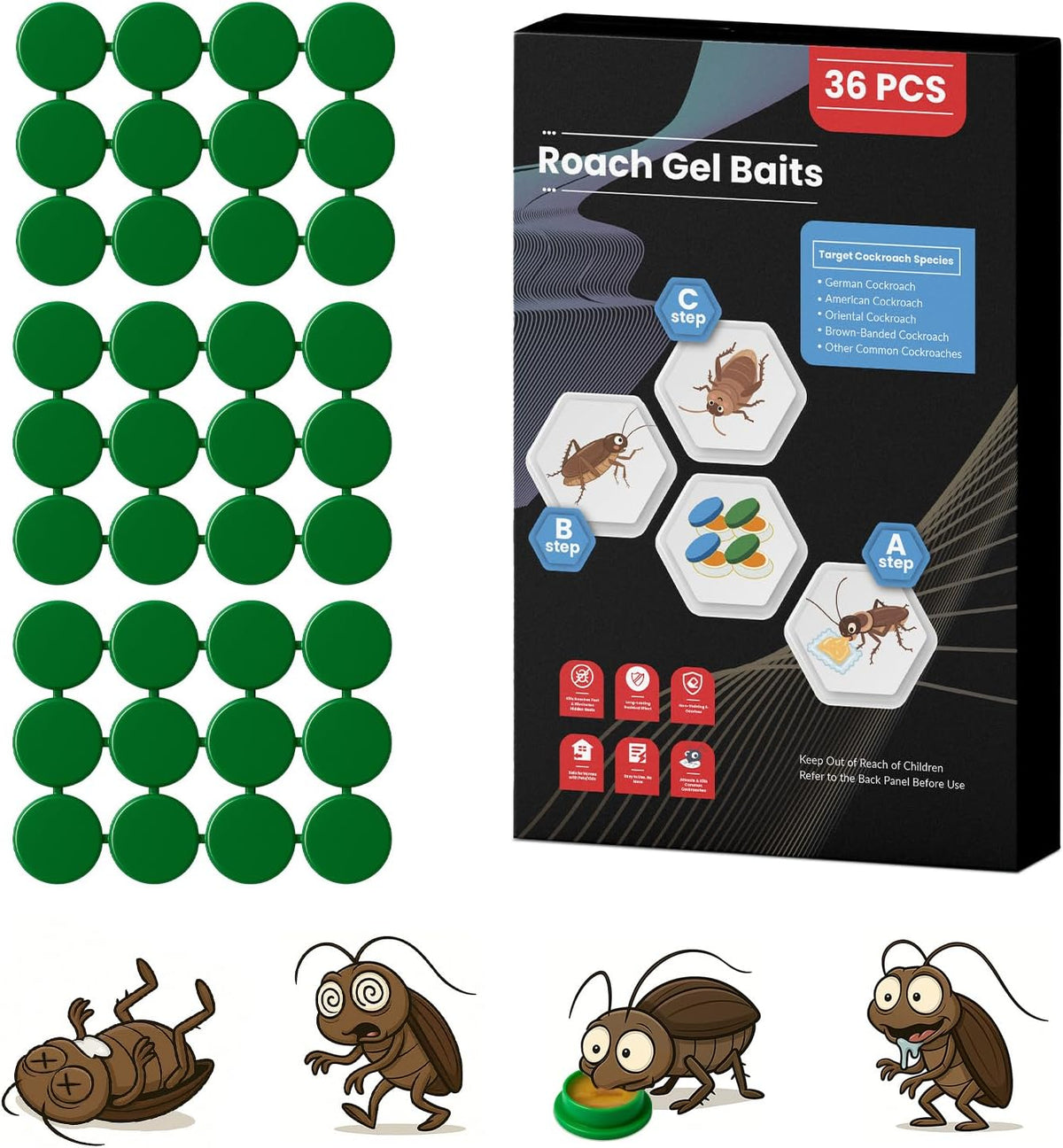 36 Pack Roach Killer Indoor Infestation Roaches Gel Bait Stations, Powerful Cockroach Killer Indoor