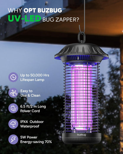 Buzbug LED Bug Zapper Indoor Outdoor, 10 Years Lifespan, 6.5ft Power Cord, IPX4 Waterproof