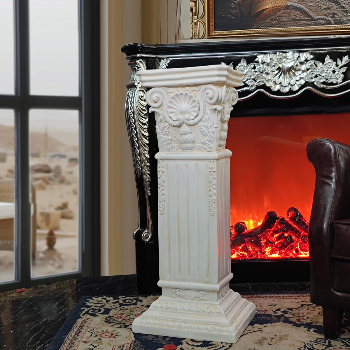 Large 35.5" Vintage Weathered Corinthian Column Pillar with Base Pedestal Magnesium Oxide Ideal for