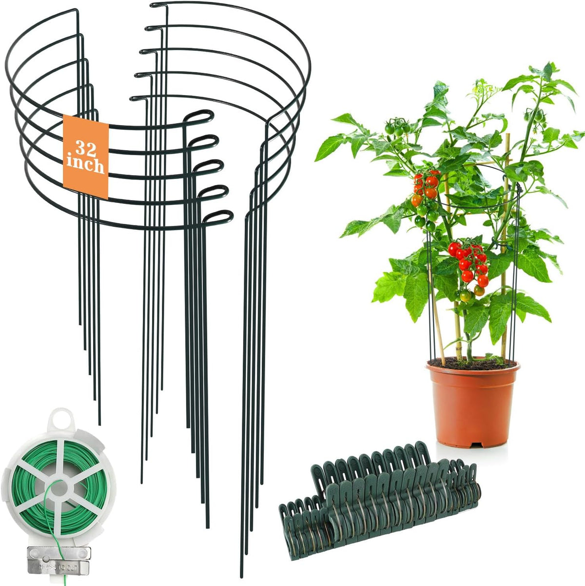 32 inch Plant Support Stakes, 10 Pack Half Round Metal Garden Plant Stake Heavy-Duty Plant Support