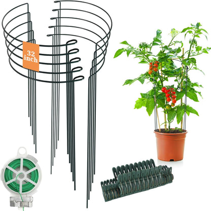 32 inch Plant Support Stakes, 10 Pack Half Round Metal Garden Plant Stake Heavy-Duty Plant Support