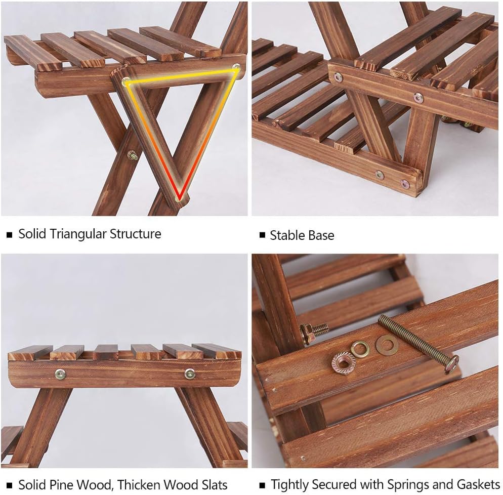 Ufine Wood Plant Stand Triangular Plant Shelf Multi Tier Flower Display Holder Storage Rack 6 Pots