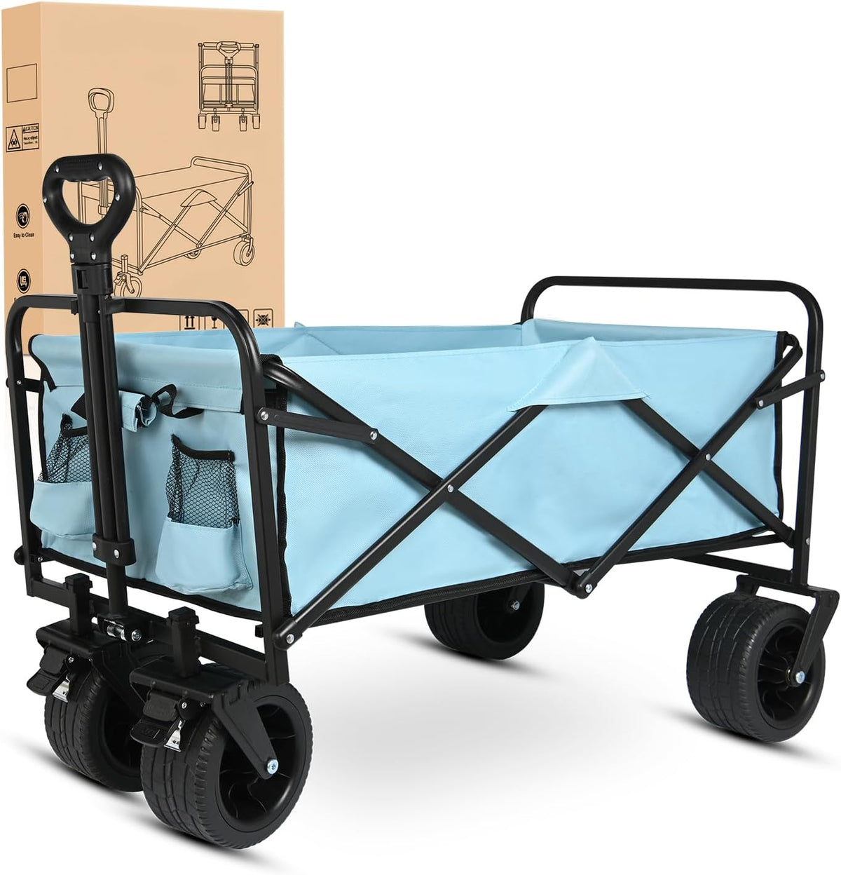 Yesker Foldable Wagon - 300lbs Collapsible Garden Carts with All Terrain Wheels for Outdoor Camping