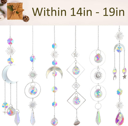 6Pieces Crystal Suncatchers for Window Hanging Sun Catcher with Chain Rainbow Maker Crystal Prisms